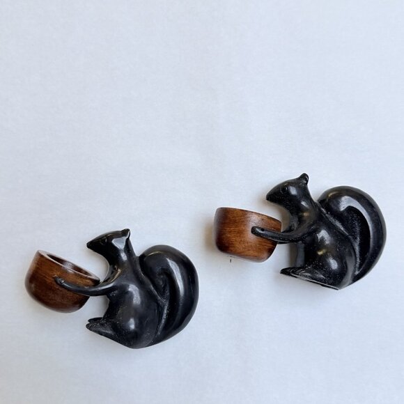 Pottery Barn Salt Server Squirrel Wood Set Of 2 Patina Decor Animal Gift - Picture 6 of 9